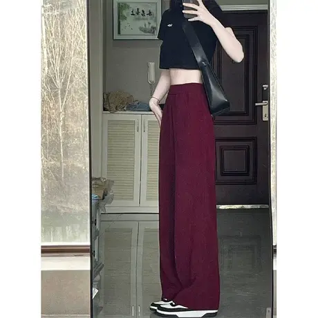 高腰显瘦灯芯绒裤子女秋冬2023阔腿裤垂感宽松直筒休闲拖地裤春季图片