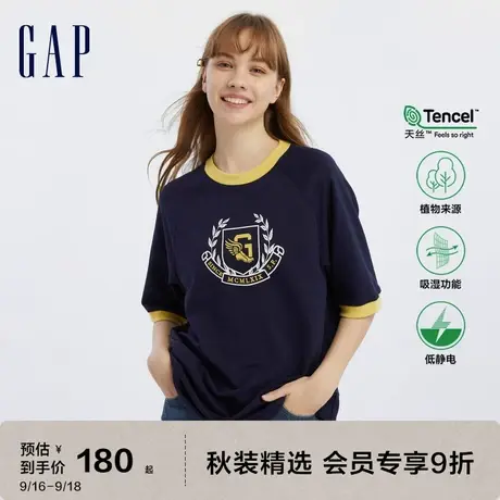 Gap女装秋季2023新款LOGO轻薄天丝宽松短袖T恤598887休闲上衣图片