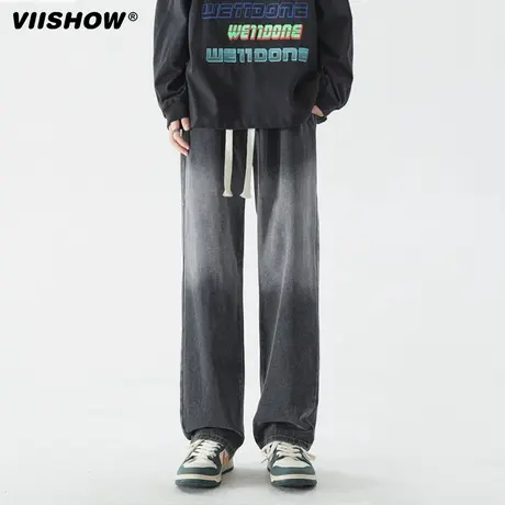 VIISHOW直筒牛仔裤男款男士美式潮牌高街复古宽松阔腿长裤子男生图片