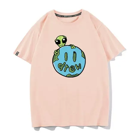 秀洛星球饼干Drew夏新款笑脸外星人高街美式小众男女情侣短袖T恤商品大图