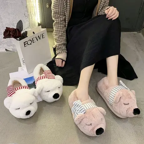 冬天室内居家拖鞋男女情侣可爱毛绒包跟家居保暖毛茸茸棉拖鞋家用商品大图