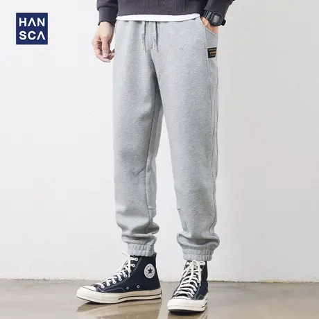 hansca重磅卫裤男秋冬款宽松束脚大码青少年潮流加绒加厚休闲长裤商品大图