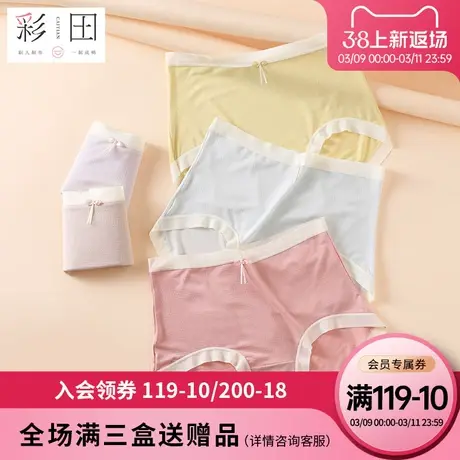 彩田新款女士内裤夏季莫代尔纯色透气蝴蝶结抗菌底档三角内裤图片