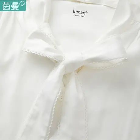 茵曼旗舰店2023女春春新款法式复古蝴蝶结长袖衬衫泡泡袖衬衣女商品大图