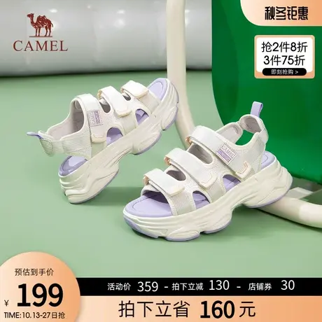 骆驼女鞋2023夏季新款魔术贴百搭凉鞋厚底增高显瘦舒适时尚沙滩鞋商品大图