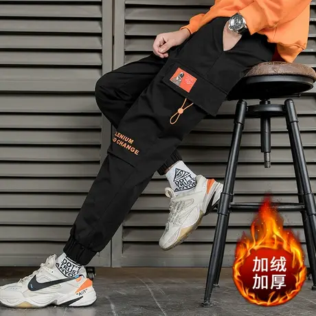 2023秋冬季新款男士韩版潮流工装休闲长裤子潮牌束脚运动裤加绒厚商品大图