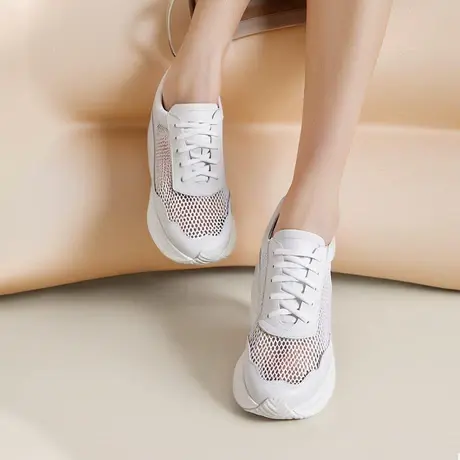 2025新款真皮厚底内增高老爹鞋女11cm百搭透气网面跑步休闲运动鞋图片