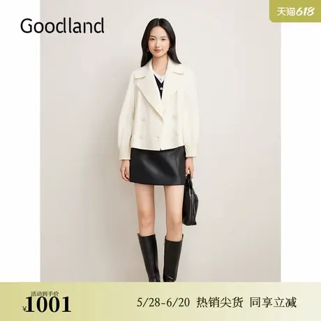 【云感真丝羊毛】Goodland美地2024冬季新款双排扣驳领短外套图片