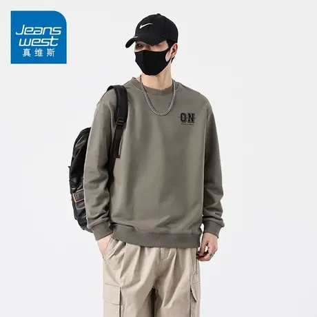 KZH真维斯浅绿色男士长袖卫衣春季新款宽松百搭打底衫潮牌ins上衣图片
