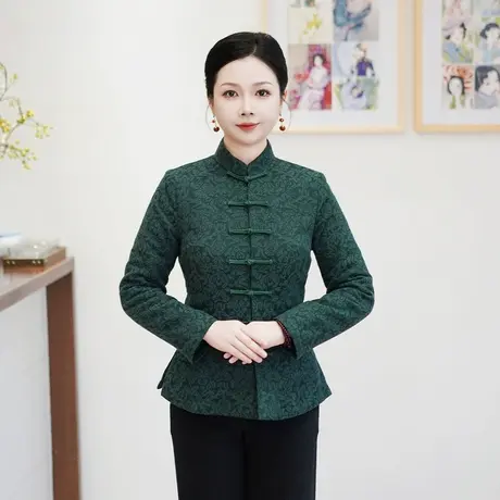 筠雅冬季新款加厚保暖唐装上衣旗袍年轻款棉衣棉服中式女装24J456商品大图