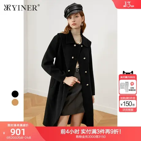 YINER音儿女装2021冬季新款长款纯羊毛双面呢大衣商品大图