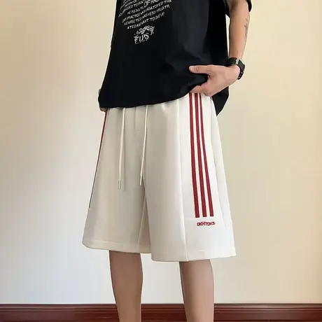 港风大码织带直筒短裤男夏季新款运动健身五分裤ins潮牌休闲裤子图片
