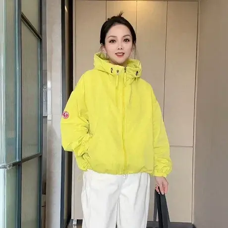连帽长袖冲锋衣外套女2025春季新款韩版宽松洋气减龄拉链抽绳上衣商品大图