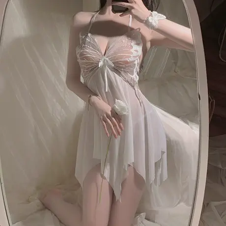 霏慕性感蝴蝶睡裙透纱2025情感趣味衣服开衩新款纯欲女款吊带睡衣商品大图