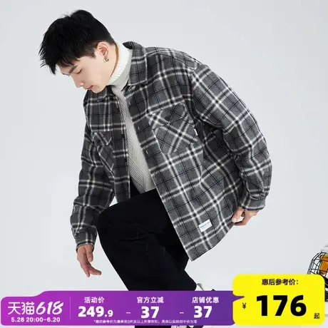 唐狮毛呢外套男2024冬新款格子加厚夹克外套图片