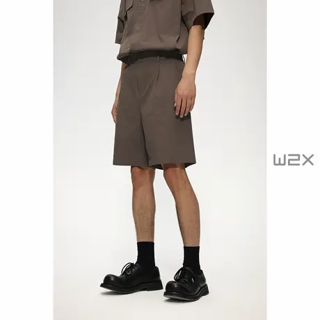 w2x夏季拼接风格单折休闲西装短裤男宽松设计感百搭青年五分裤潮商品大图