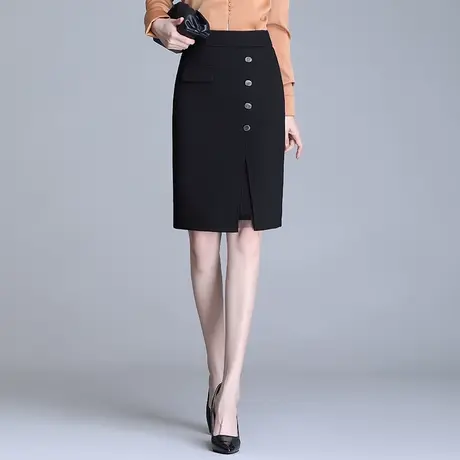黑色职业中裙包臀裙女秋季2023新款高腰通勤半身裙气质显瘦一步裙图片