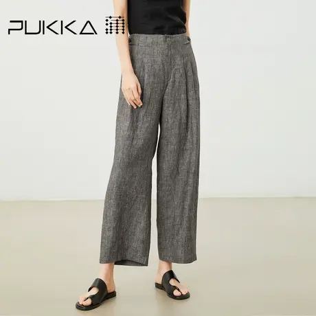 蒲PUKKA 亚麻阔腿裤女2023年夏季新品宽松休闲高腰显瘦直筒裤子商品大图