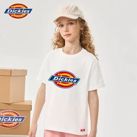 Dickies童装女童短袖t恤儿童夏季白色纯棉半袖女孩美式潮牌体恤A商品大图