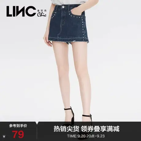 LINCCHIC金羽杰牛仔短裤夏季裙裤铆钉装饰宽松牛仔短裤女922326图片