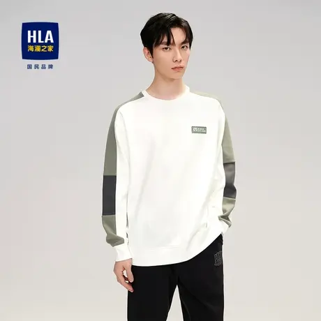 HLA/海澜之家撞色拼接卫衣圆领微弹长t宽松套头衫男图片
