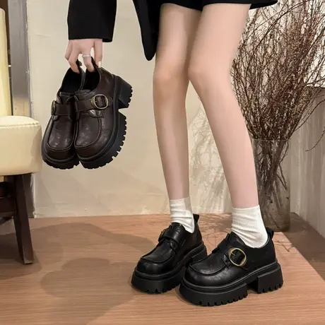 厚底增高乐福鞋女2025年新款秋季一脚蹬小皮鞋小个子气质高级单鞋商品大图