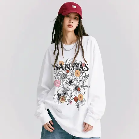 木村三社SANSYAS 小雏菊图案印花字母logo春秋款长袖T恤商品大图