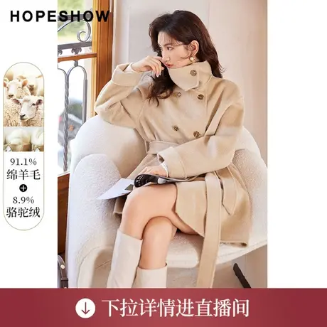 【直播专享】冬季双排扣落肩立领双面呢大衣90122360805红袖商品大图