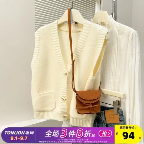唐狮2025秋冬简约仿牛角扣设计V领毛衣开衫马甲女春秋外穿高级感商品大图