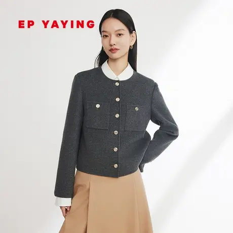 EP YAYING雅莹女装 小香风圆领绵羊毛呢外套 2023秋冬新款1227A商品大图