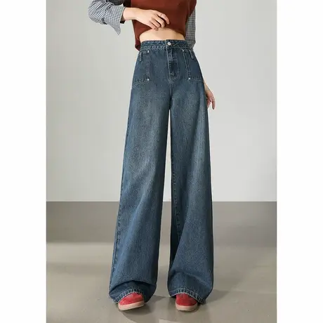 唐狮秋冬牛仔长裤女宽松渐变设计感阔腿直筒裤美式复古潮流tuTA图片