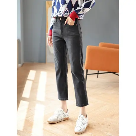 宝诗黎高腰显瘦气质直筒牛仔裤女时尚百搭2023秋季新款八九分裤子商品大图