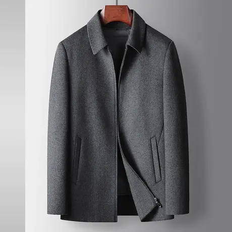 冬季新款羊毛呢子夹克男休闲翻领中年爸爸装羽绒内胆羊毛大衣外套商品大图