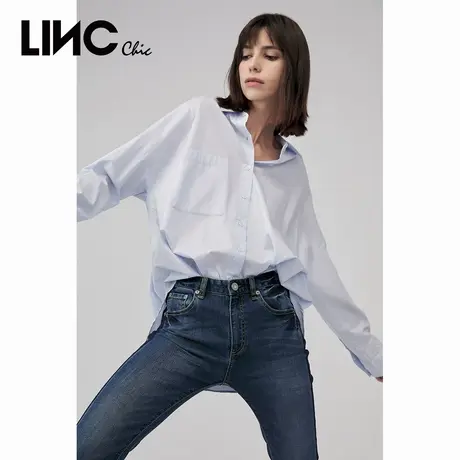 LINC金羽杰衬衫女春季新款长袖宽松纯棉贴布衬衫女911622图片