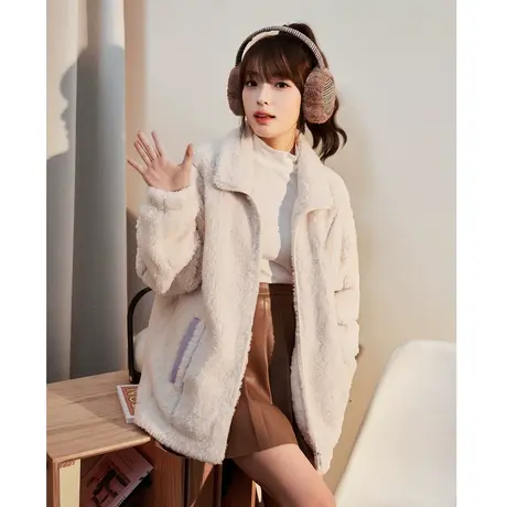 唐狮仿羊羔毛外套女装秋冬新款加厚夹克休闲甜美百搭短外套上衣潮商品大图