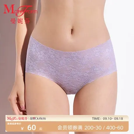 曼妮芬包臀中腰低角裤蕾丝无痕优雅内裤女士内搭底裤20710392商品大图