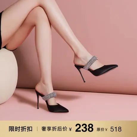 熙漫2023春夏新款包头凉拖鞋水钻尖头细跟女鞋欧美外穿气质高跟鞋图片