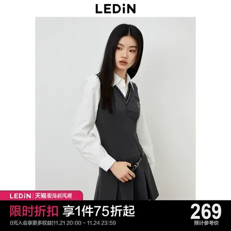 乐町新品假两件设计学院风连衣裙2023年秋季可爱时尚甜美女生裙子商品大图