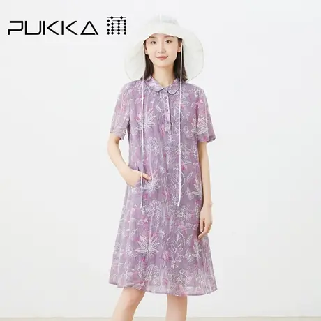 蒲PUKKA原创设计女装夏季新品苎麻艺术感印花显瘦衬衫连衣裙图片