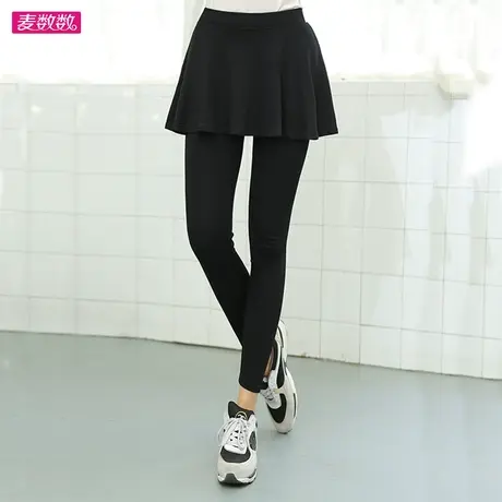 春秋女士棉弹力百褶裙打底裤假二件高腰贴身显瘦大码九分摆裙裤单商品大图