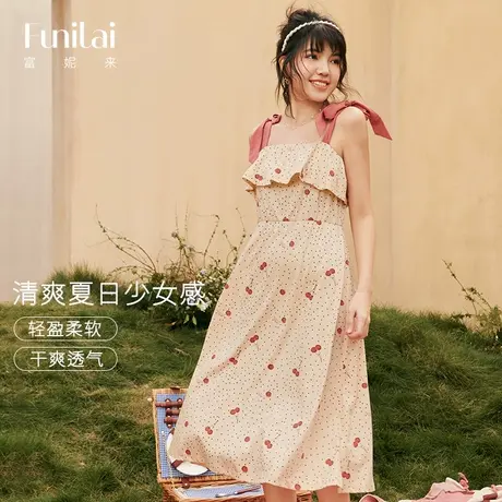 富妮来甜美可爱纯棉女士睡裙波点吊带性感睡衣夏季凉爽无袖家居裙商品大图