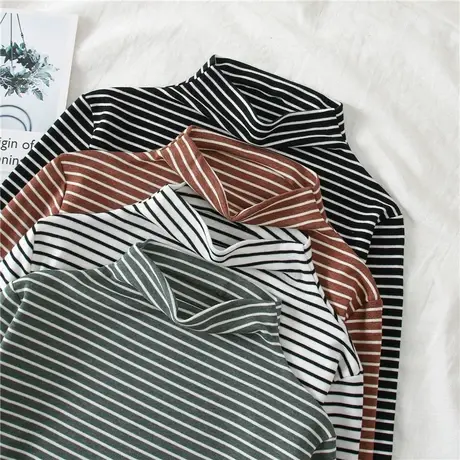 条纹半高领打底衫内搭女2023春新款洋气韩版紧身上衣春秋长袖t恤商品大图