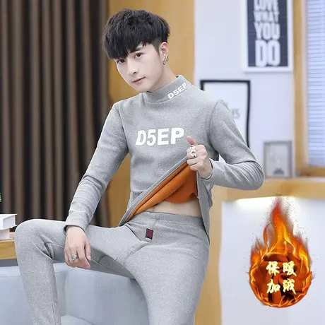 保暖t恤内衣套装男秋冬高领加厚加绒棉毛衫青年学生休闲秋衣秋裤图片