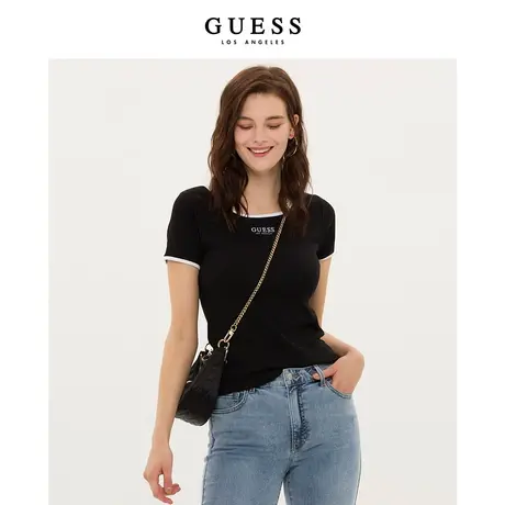 GUESS简约设计修身甜辣刺绣短袖T恤上衣-Q3PP11K2Q40商品大图