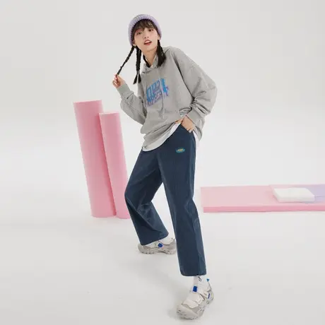 尔给灯芯绒日系裤子女秋冬直筒束脚运动裤小个子休闲裤商品大图