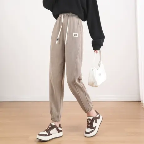 时尚气质运动休闲裤2023年秋冬新款女高腰松紧百搭宽松束脚长裤图片