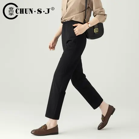 黑色直筒西装裤女秋季2023新款显瘦高腰藏蓝色西裤女职业烟管裤图片