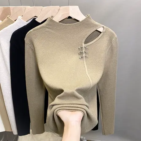 半高领毛衣女打底衫2023秋冬新款韩版套头外穿镂空针织衫内搭上衣商品大图