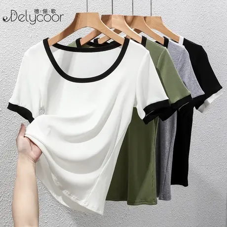 短袖t恤女2023夏季新款洋气减龄设计感小众纯棉白色正肩显瘦上衣图片