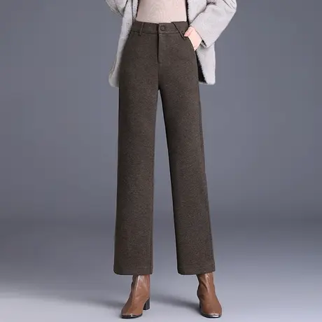 秋冬毛呢直筒裤子女2023新款小个子时尚显瘦长裤百搭厚款休闲裤子图片